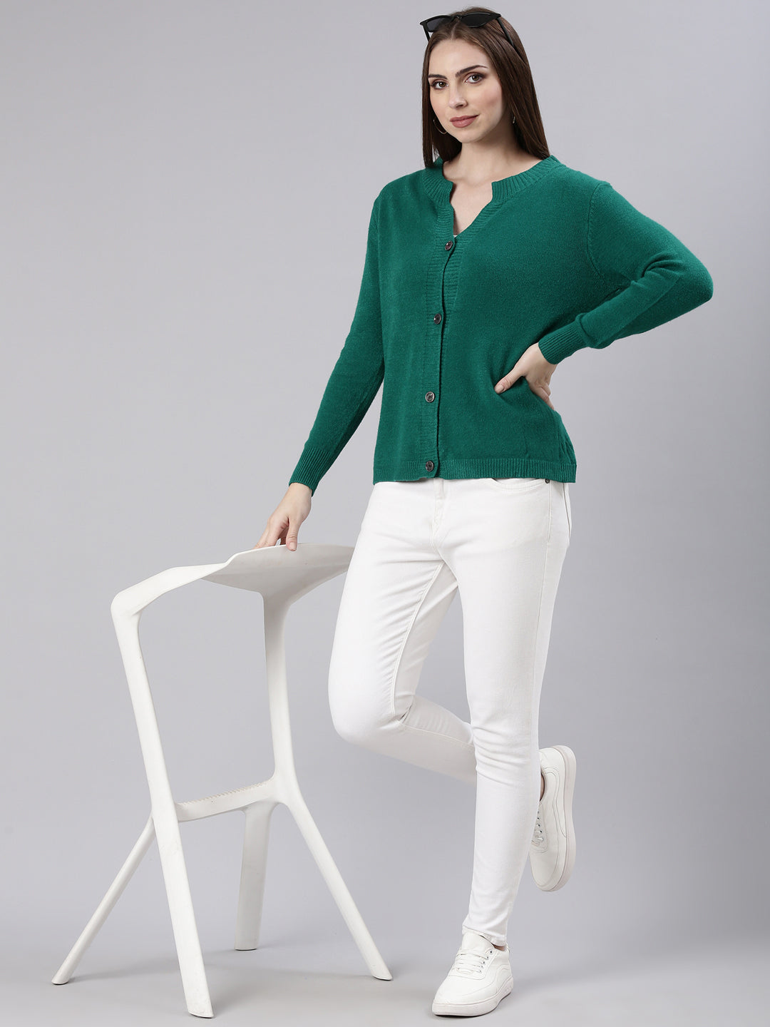 Women's Green Ribbed Cardigan