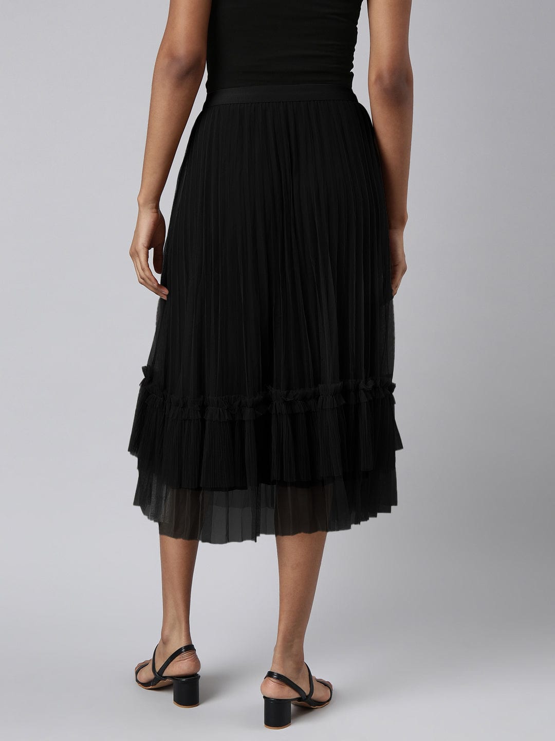 Women's Flared Midi Black Tulle Skirt