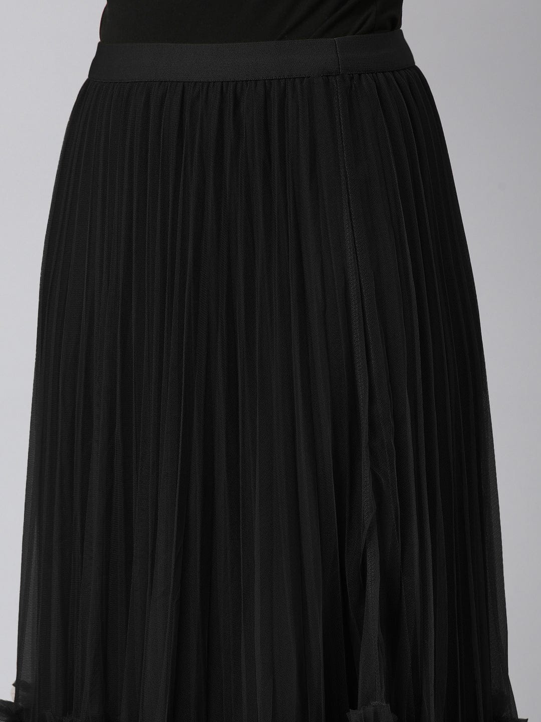 Women's Flared Midi Black Tulle Skirt
