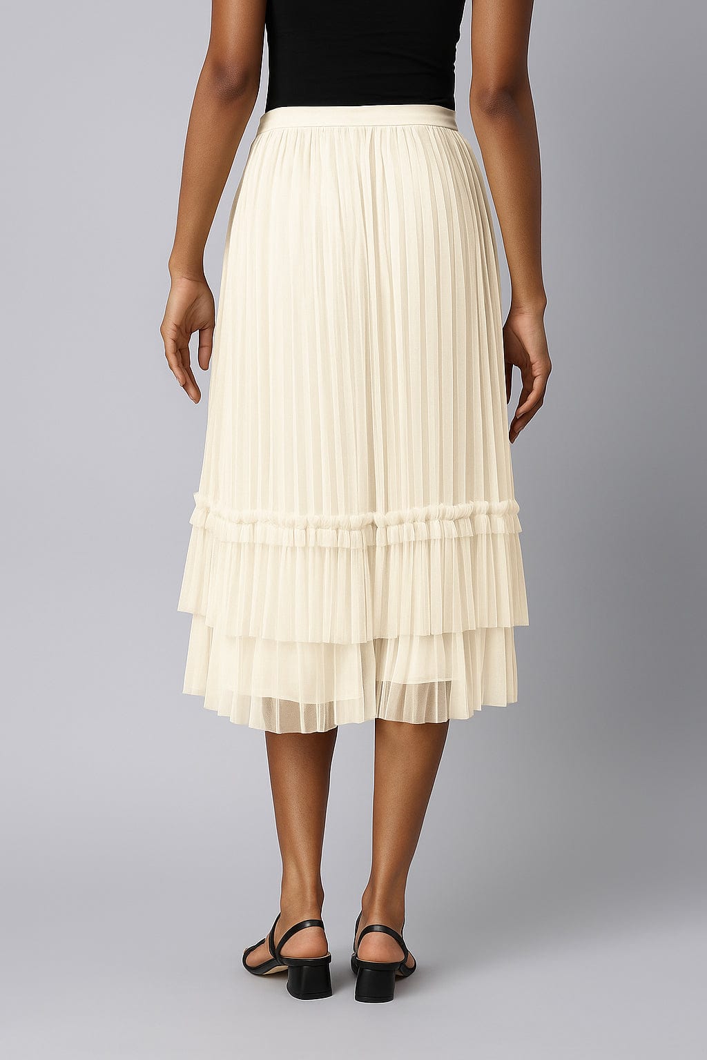 Women's Flared Midi Cream Tulle Skirt