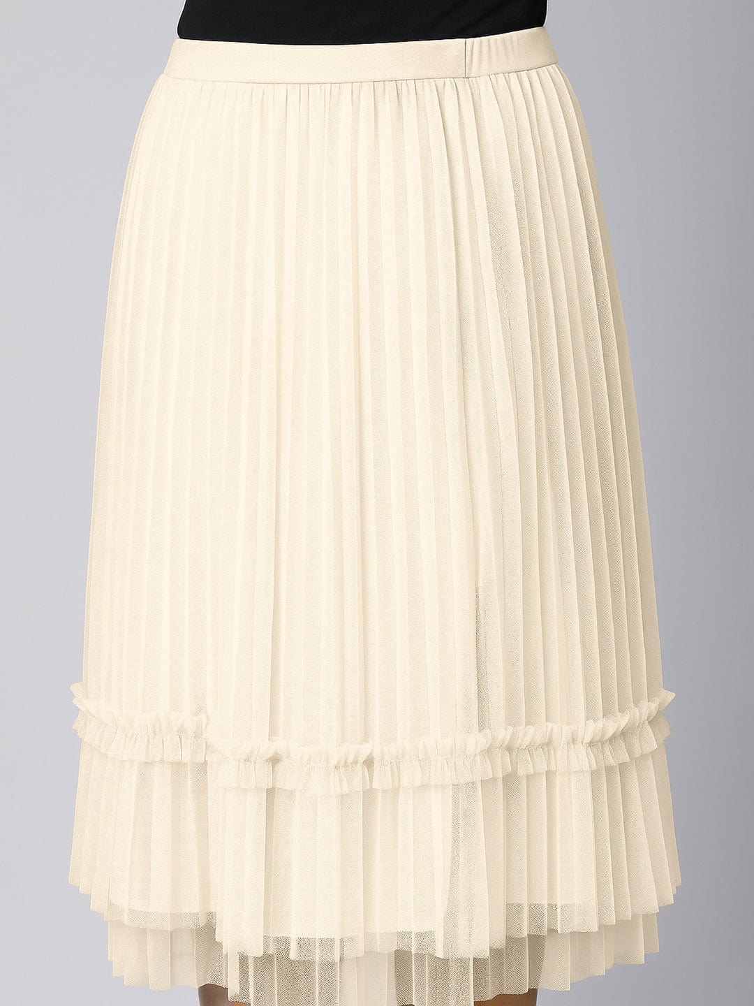 Women's Flared Midi Cream Tulle Skirt