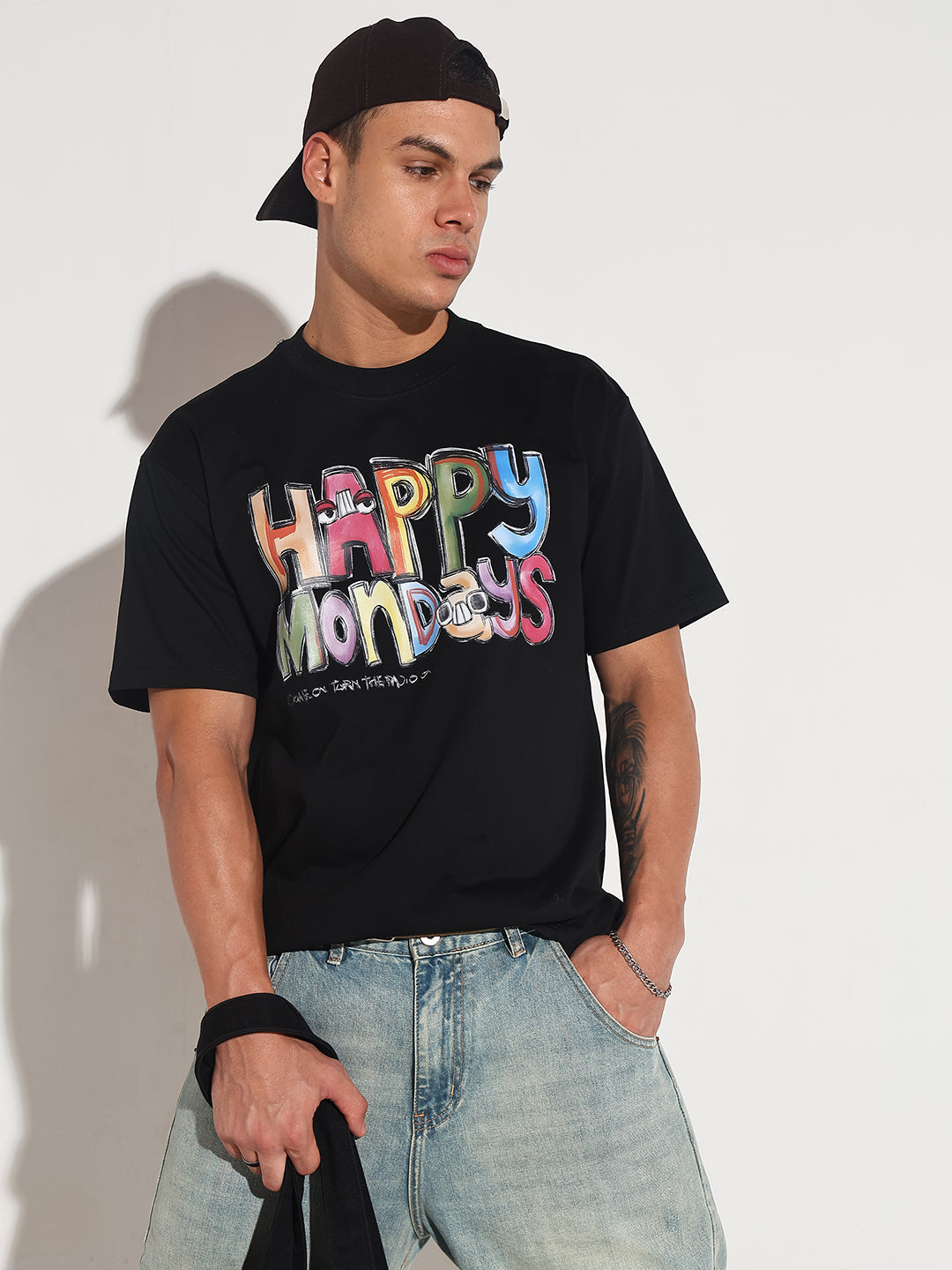 Men's Typography Black Graphic Printed  Round Neck T-Shirt