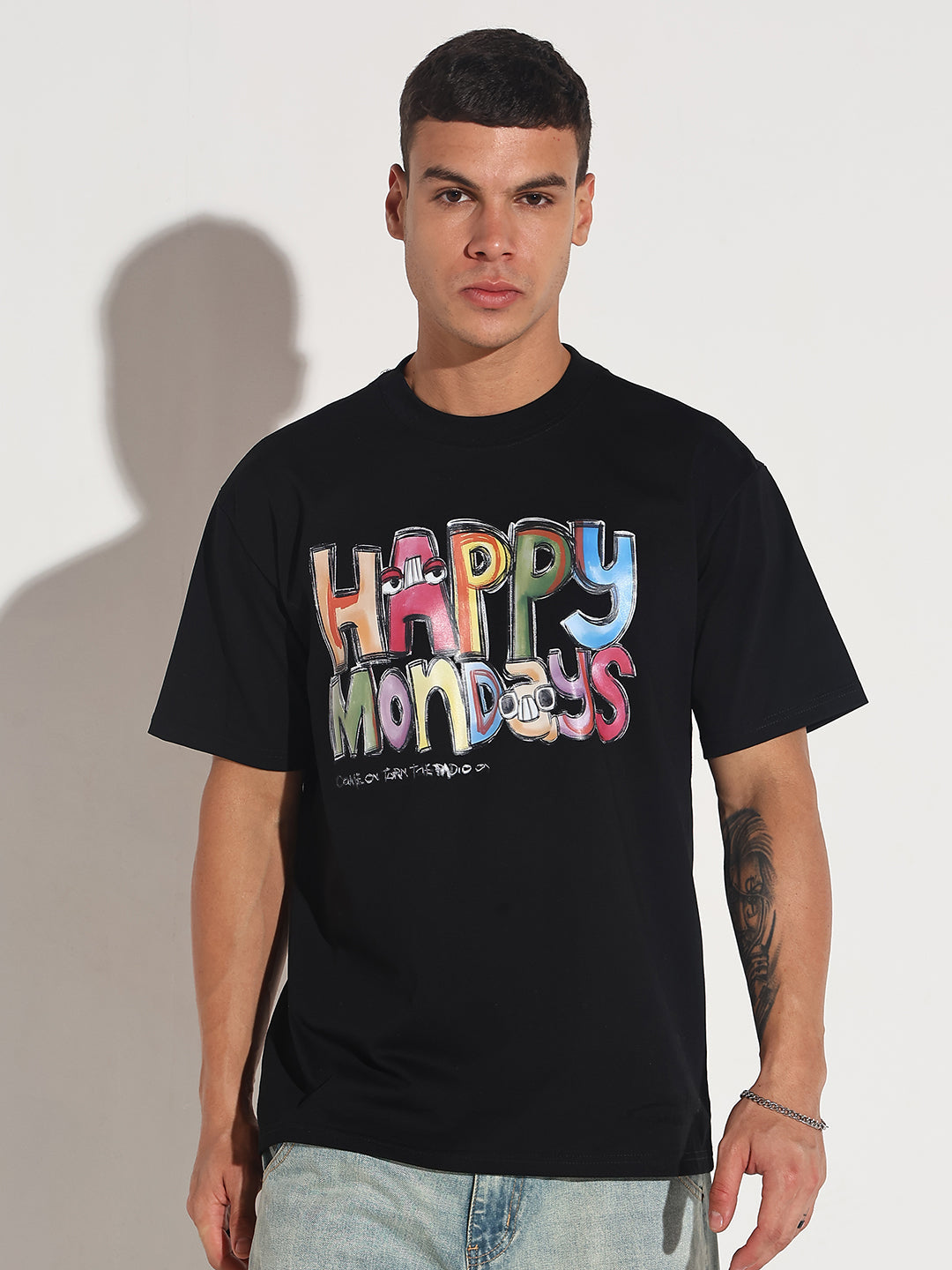 Men's Typography Black Graphic Printed  Round Neck T-Shirt