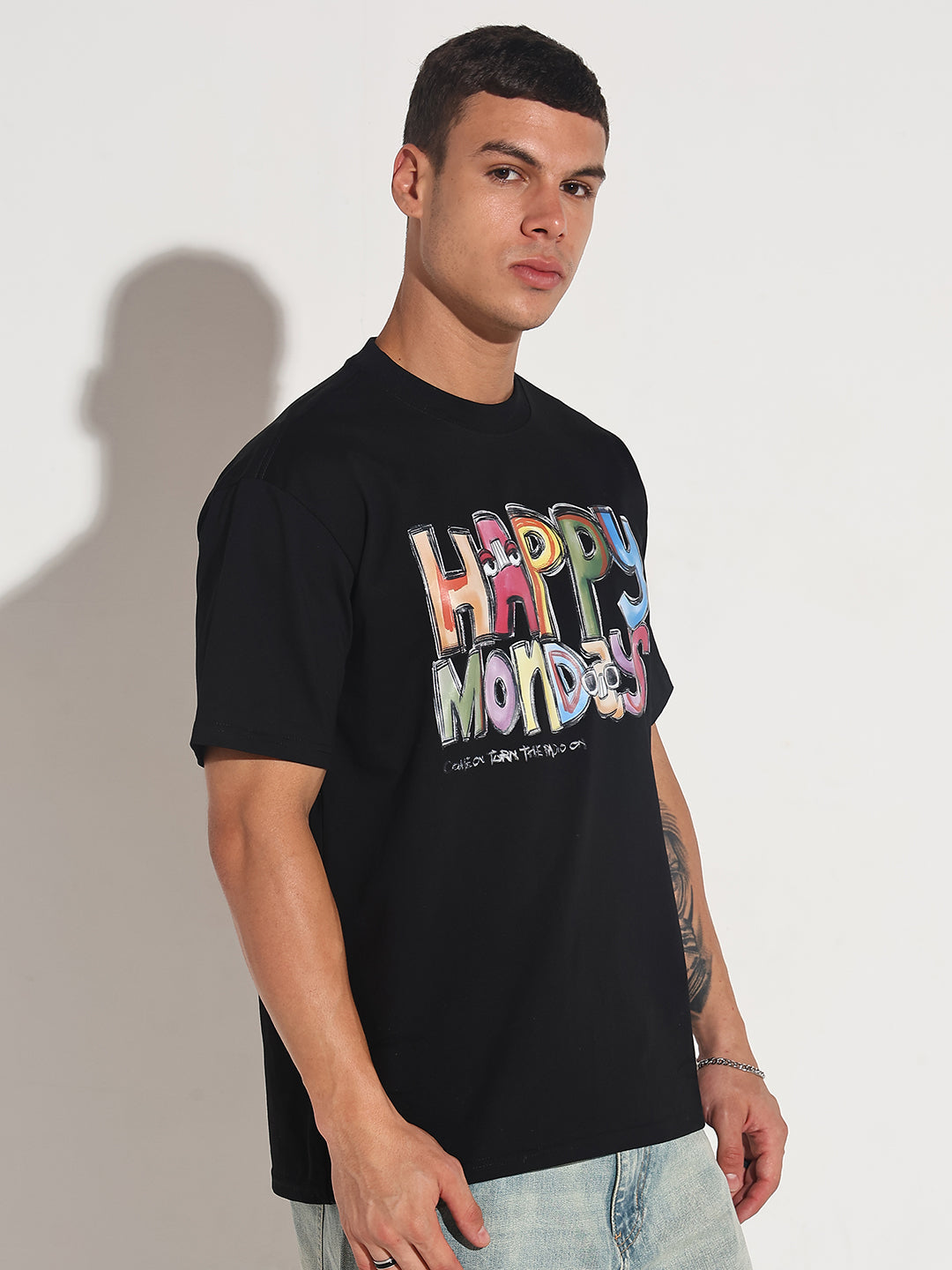 Men's Typography Black Graphic Printed  Round Neck T-Shirt