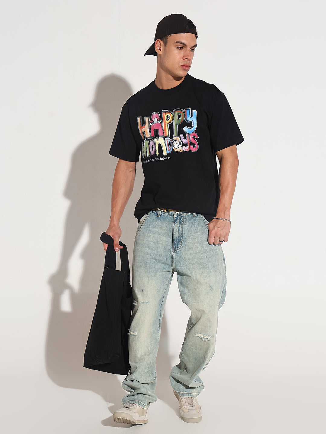 Men's Typography Black Graphic Printed  Round Neck T-Shirt