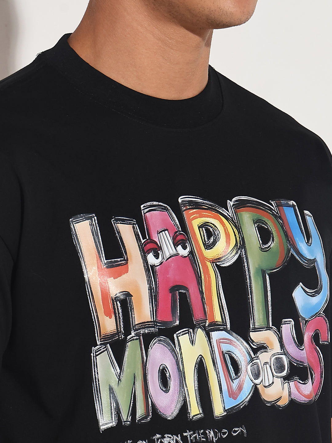 Men's Typography Black Graphic Printed  Round Neck T-Shirt