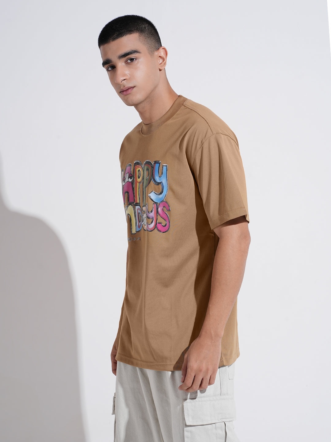 Men's Typography Brown Graphic Printed Round Neck T-Shirt