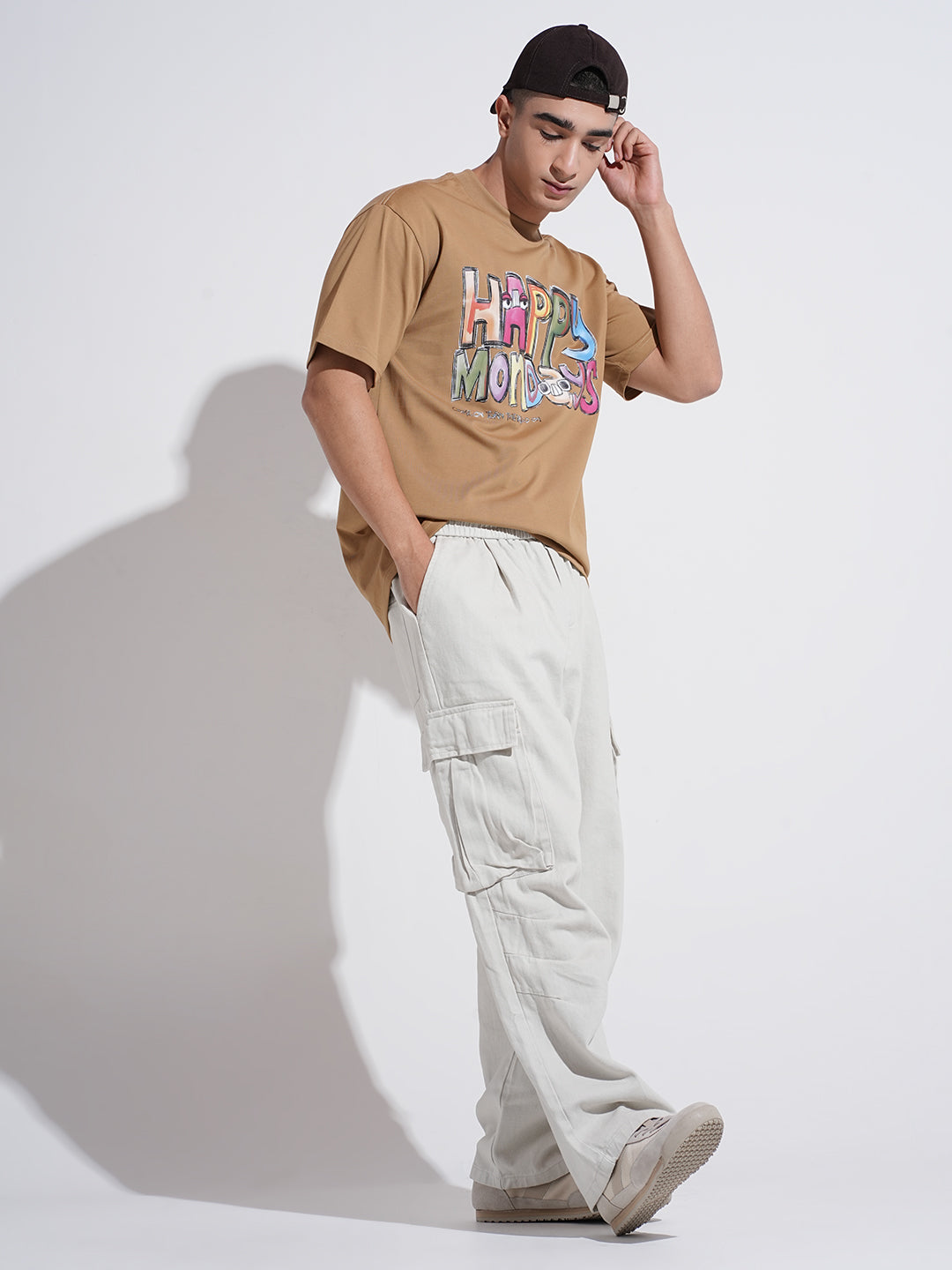 Men's Typography Brown Graphic Printed Round Neck T-Shirt