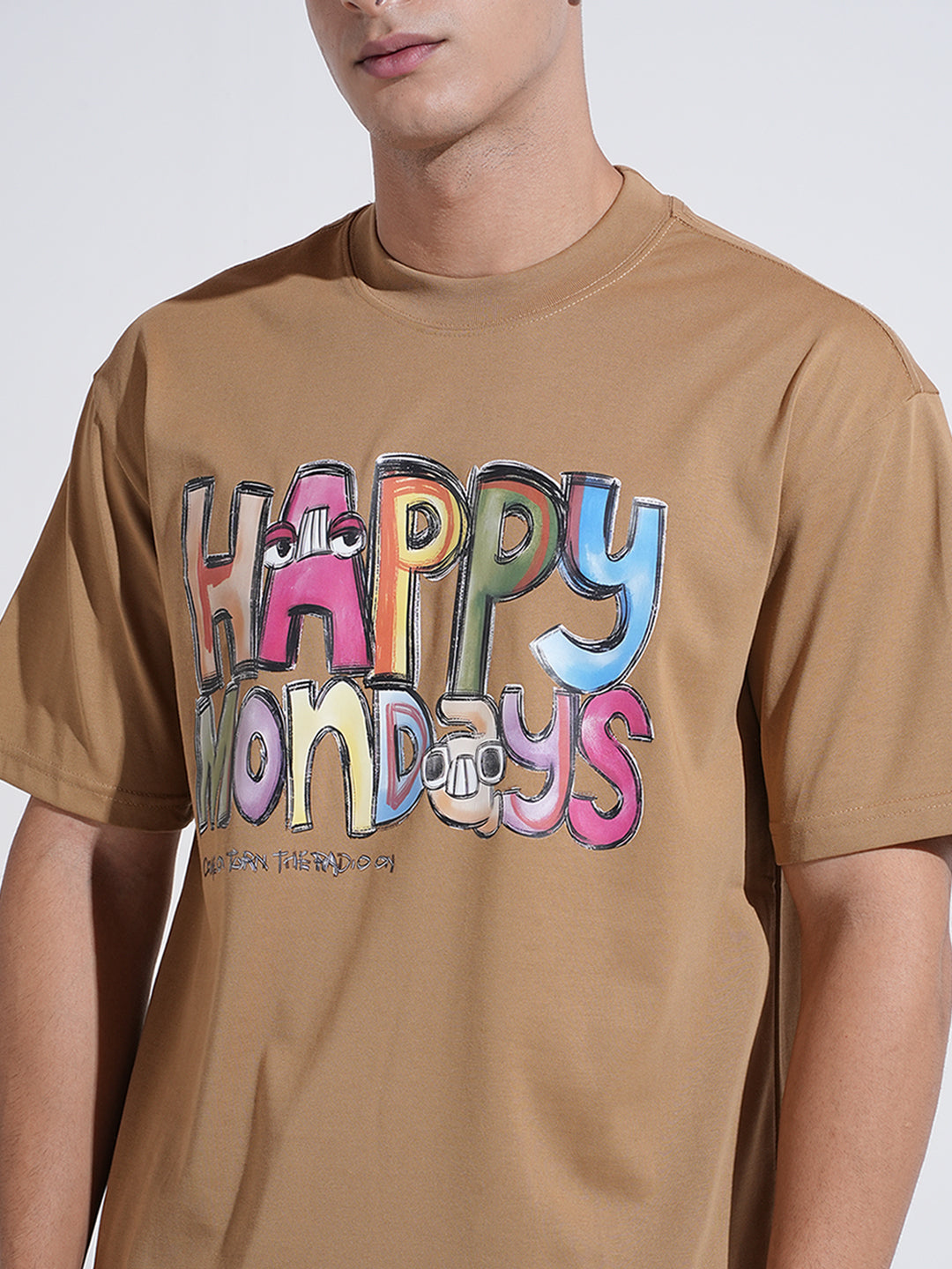 Men's Typography Brown Graphic Printed Round Neck T-Shirt