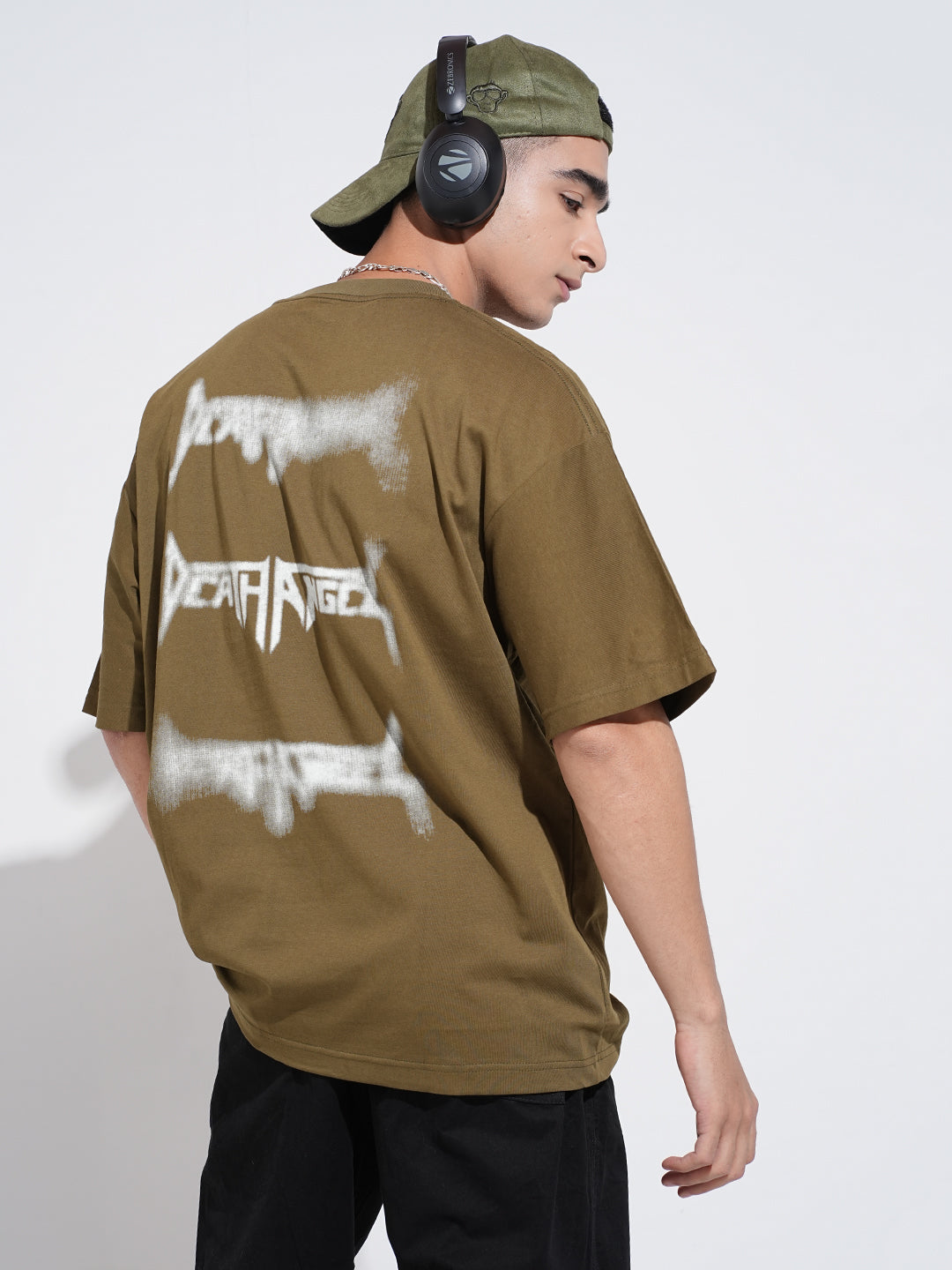 Men's Typography Olive Short Sleeves Round Neck Relaxed Fit T-Shirt