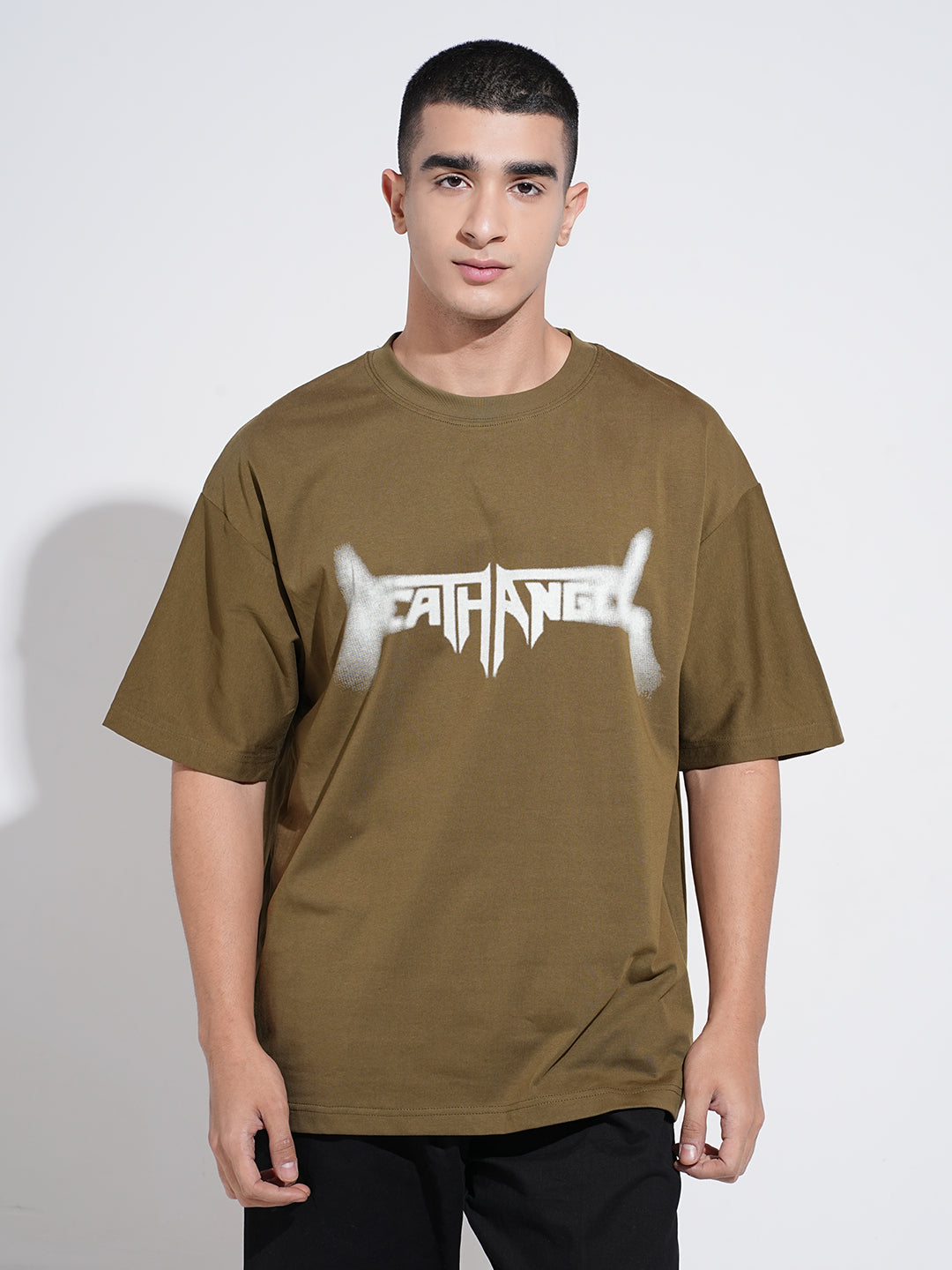 Men's Typography Olive Short Sleeves Round Neck Relaxed Fit T-Shirt