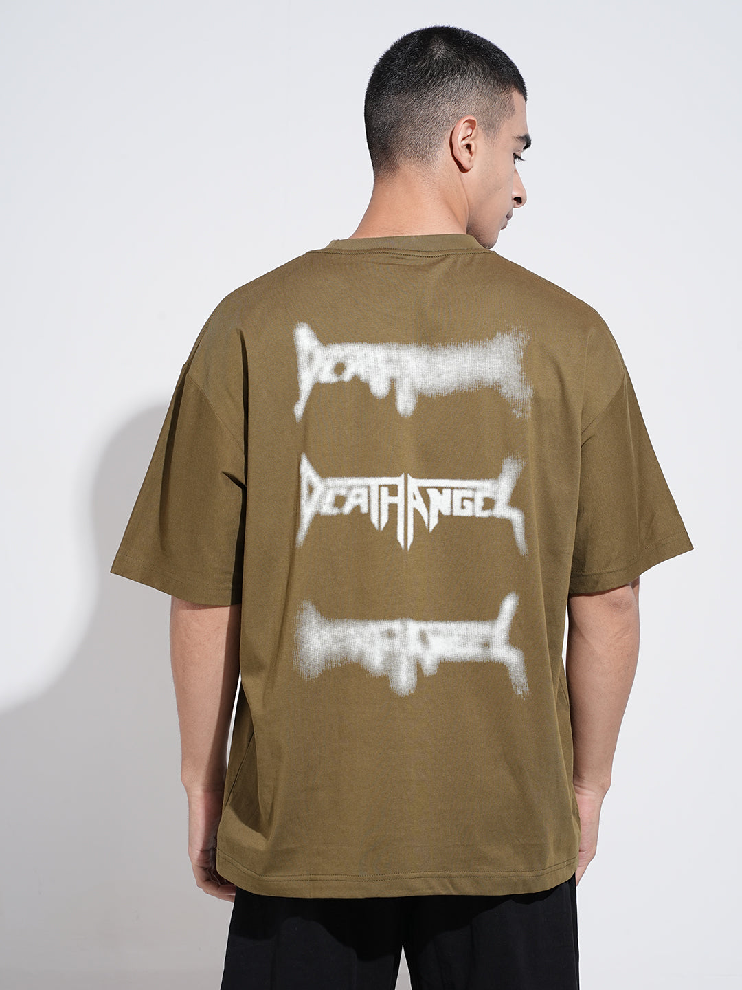 Men's Typography Olive Short Sleeves Round Neck Relaxed Fit T-Shirt