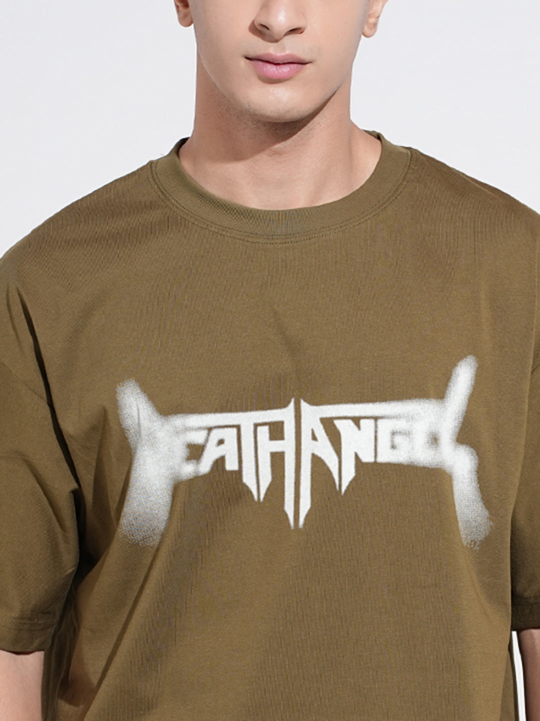 Men's Typography Olive Short Sleeves Round Neck Relaxed Fit T-Shirt