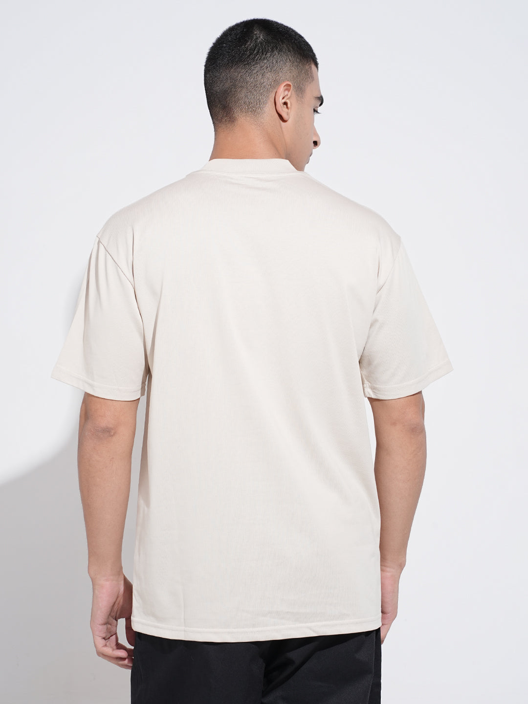 Men's Typography Cream Graphic Printed Round Neck T-Shirt