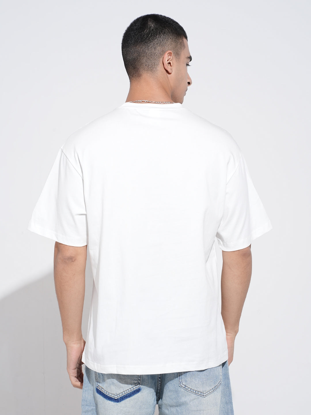 Men's Graphic Print White Short Sleeves Round Neck Oversized T-Shirt