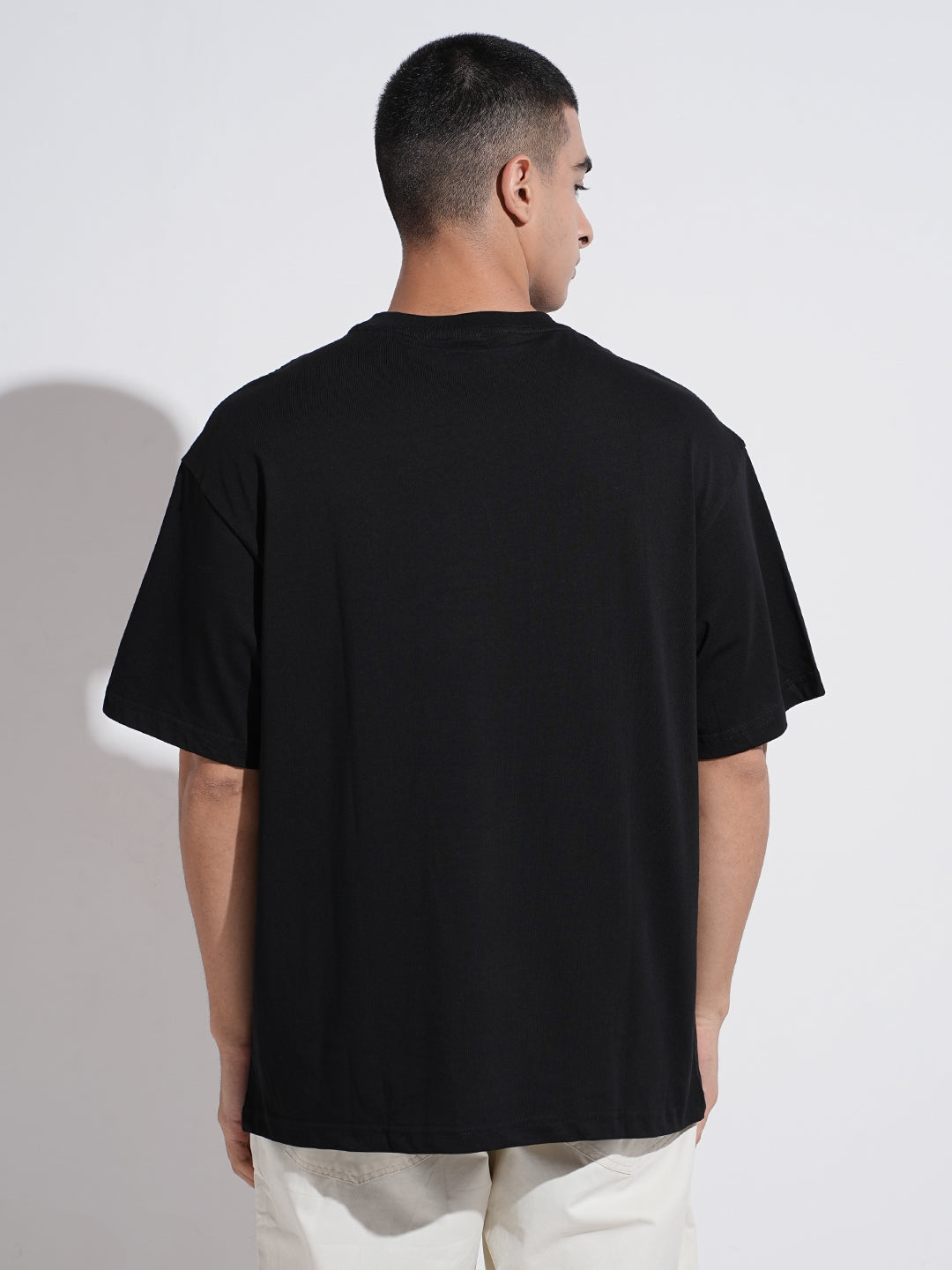 Men's Graphic Print Black Short Sleeves Round Neck Oversized T-Shirt