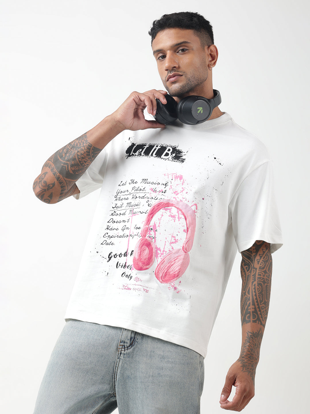 Men's Graphic Print White Relaxed Fit T-Shirt