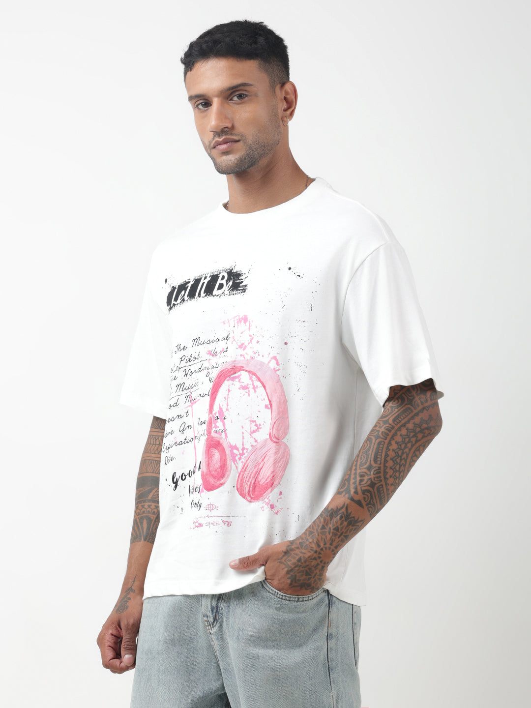 Men's Graphic Print White Relaxed Fit T-Shirt
