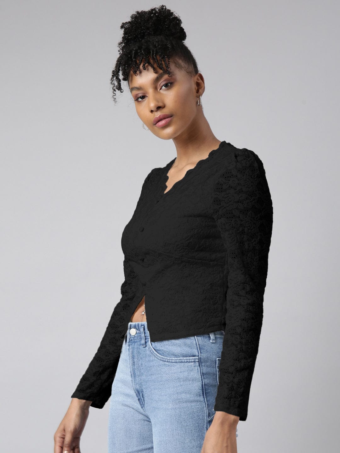 Women's Floral Black V-Neck Empire Top