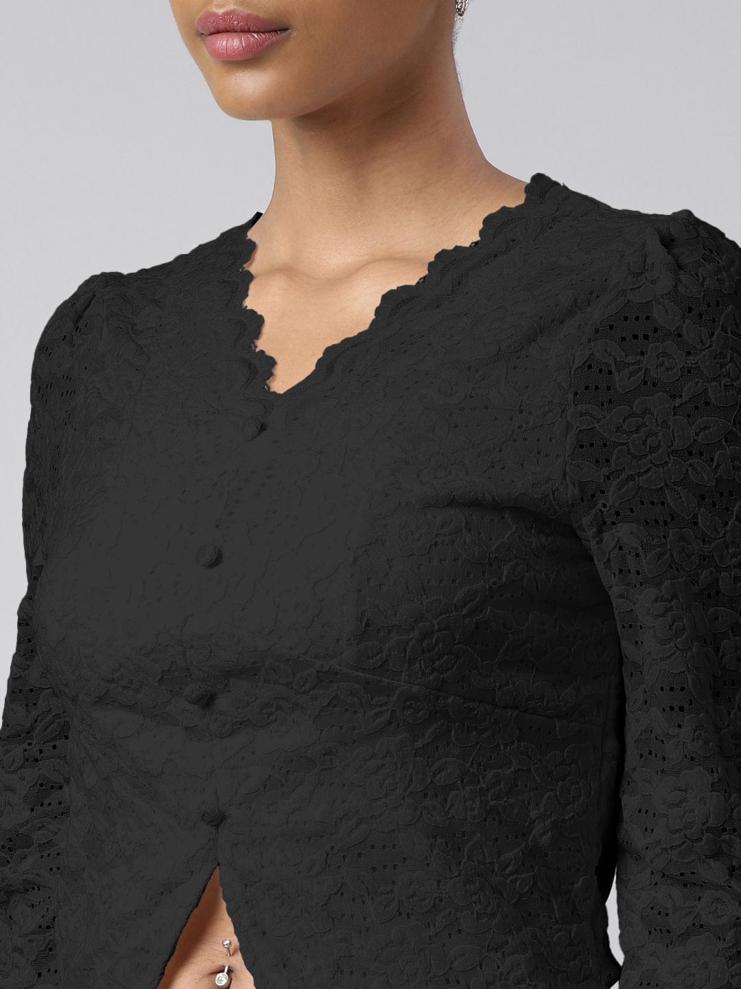 Women's Floral Black V-Neck Empire Top