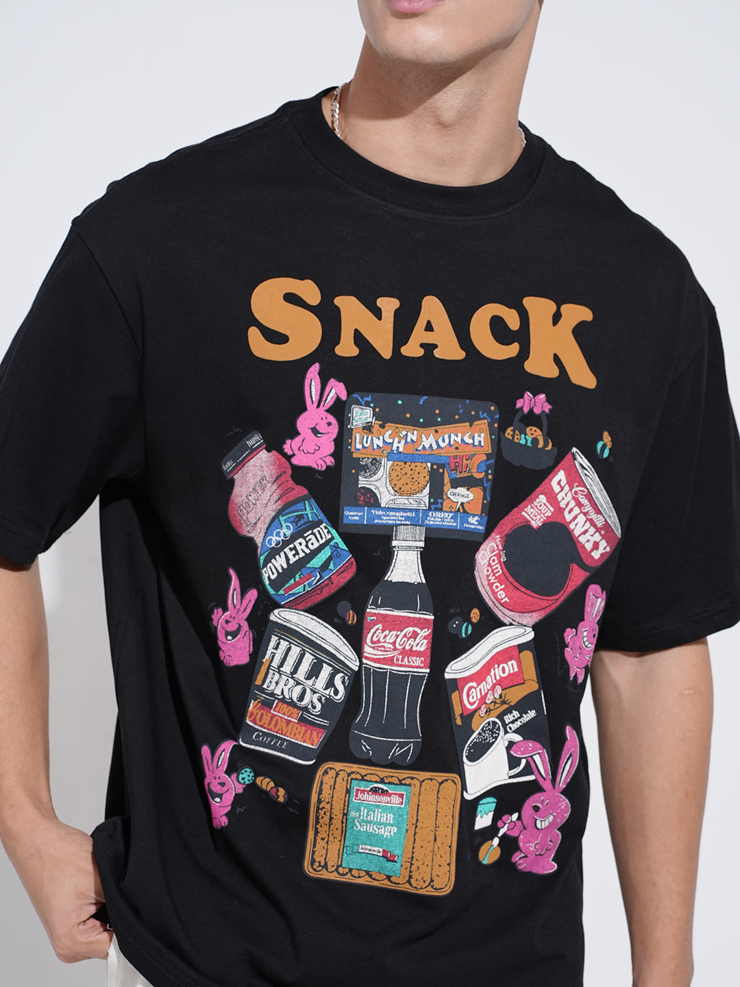 Men's Graphic Print Black Short Sleeves Round Neck Oversized T-Shirt