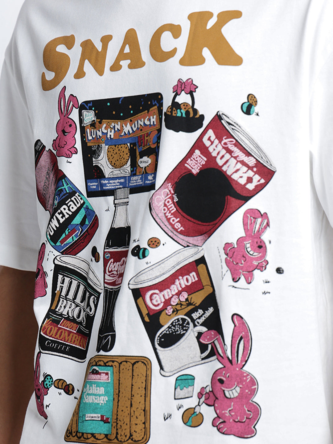 Men's Graphic Print White Short Sleeves Round Neck Oversized T-Shirt