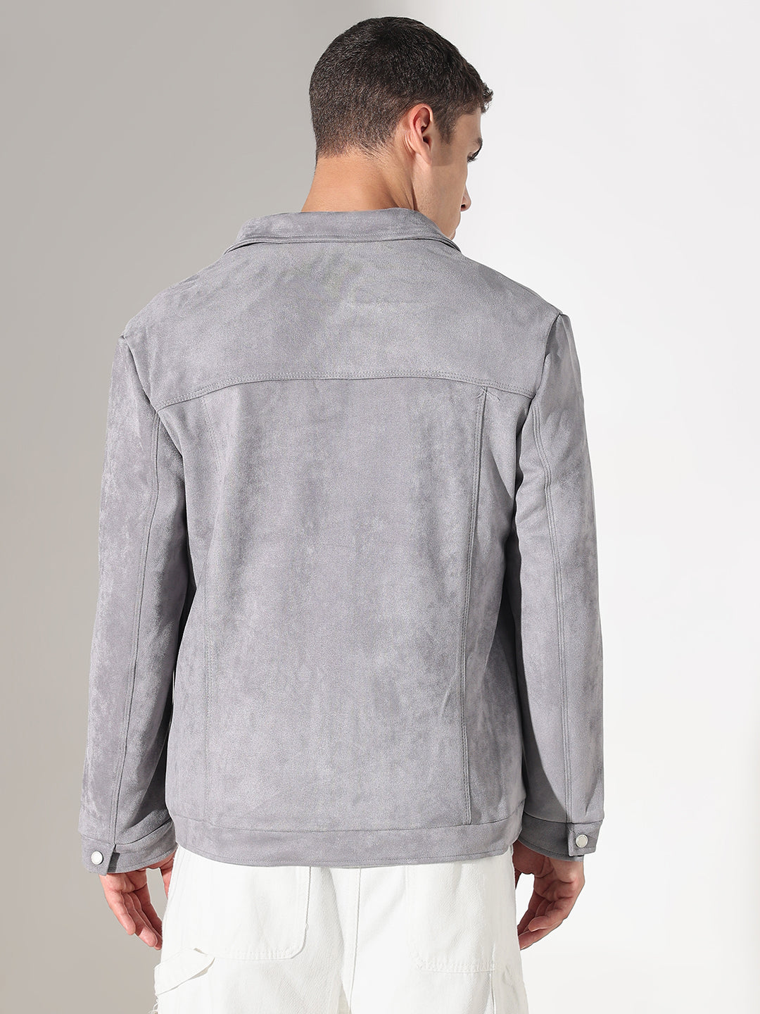 Men's Grey Suede Button Down Shacket