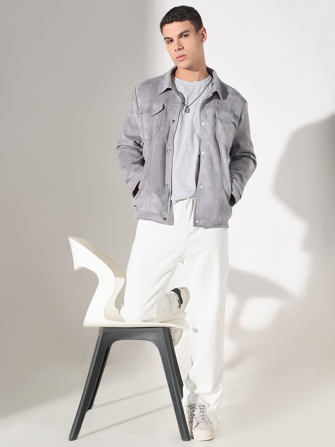 Men's Grey Suede Button Down Shacket