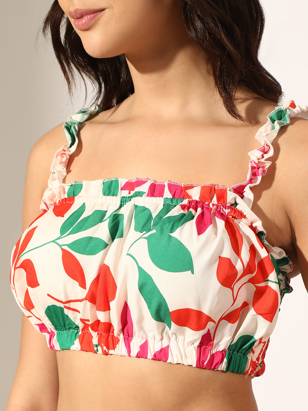 Women's Printed Multi Crop Top with Tiered Maxi Skirt Co-Ord Set