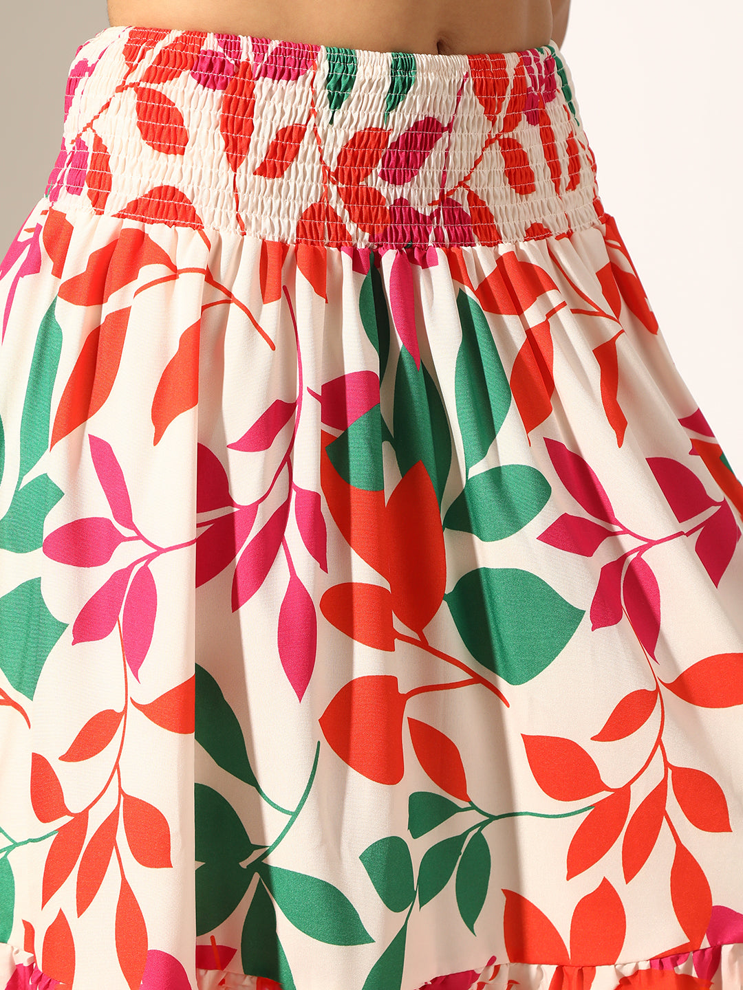 Women's Printed Multi Crop Top with Tiered Maxi Skirt Co-Ord Set