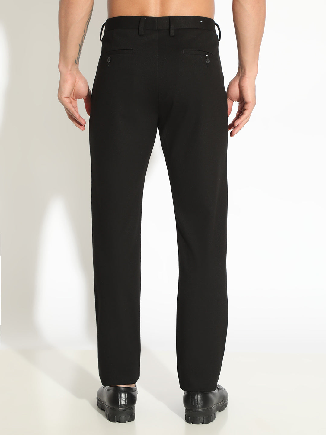 Men's Black Formal Low Rise Slim Fit Trousers