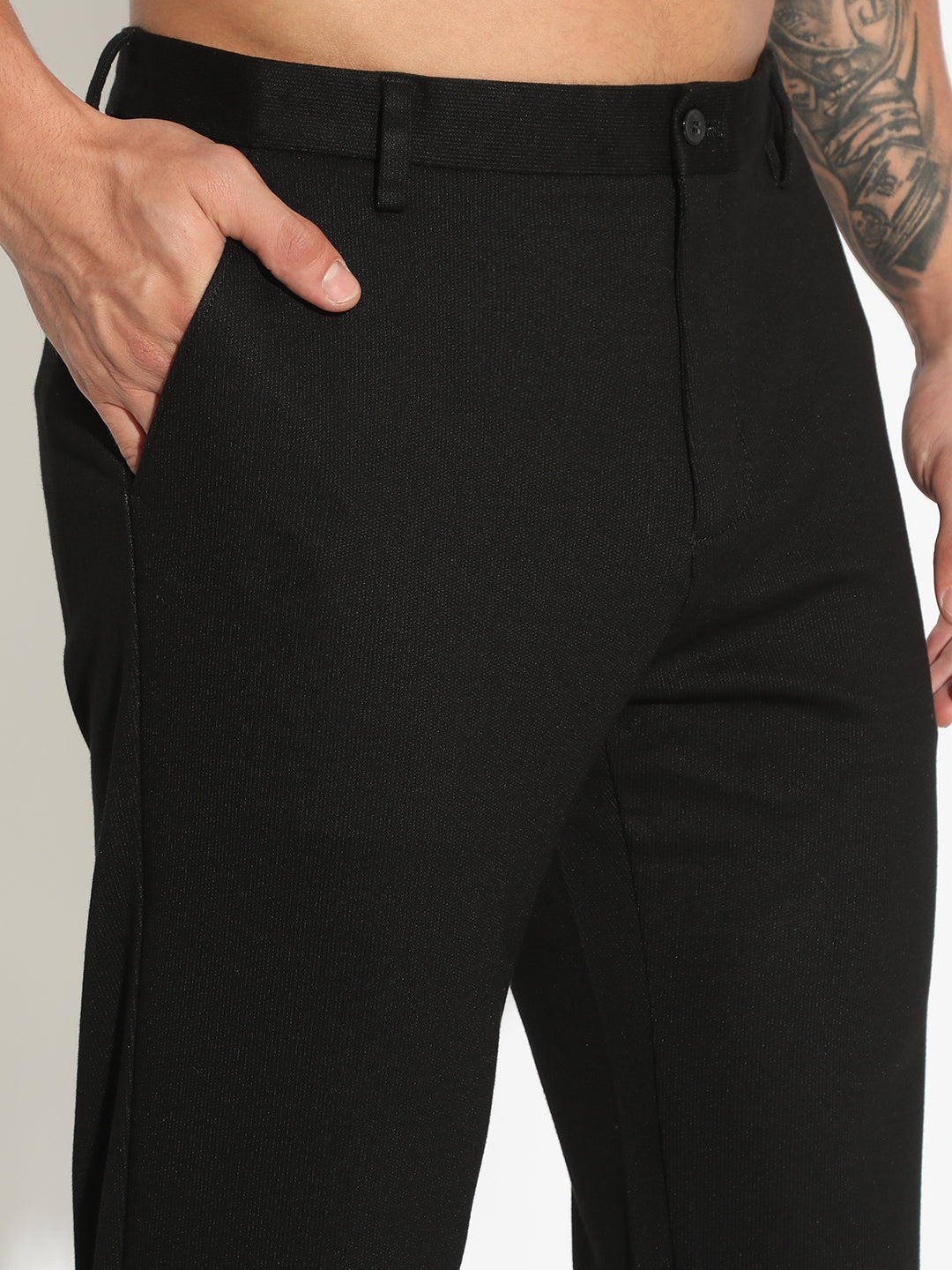 Men's Black Formal Low Rise Slim Fit Trousers