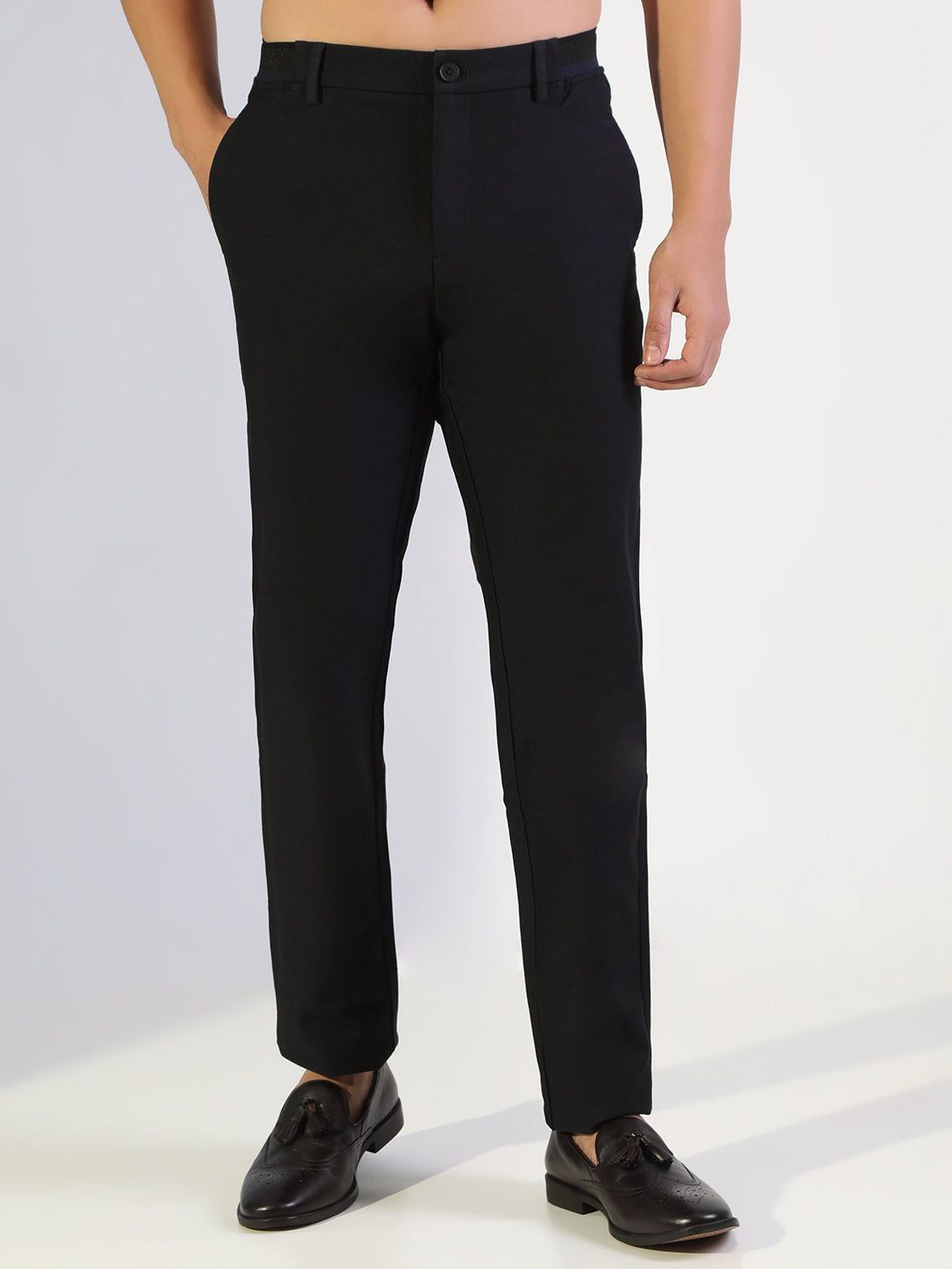 Men's Navy Blue Slim Fit Formal Trousers