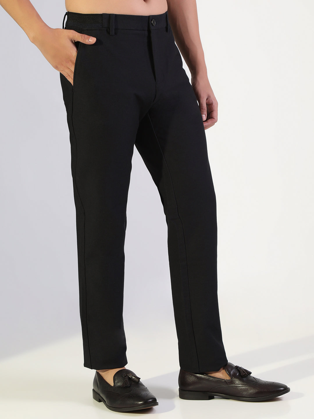 Men's Navy Blue Slim Fit Formal Trousers