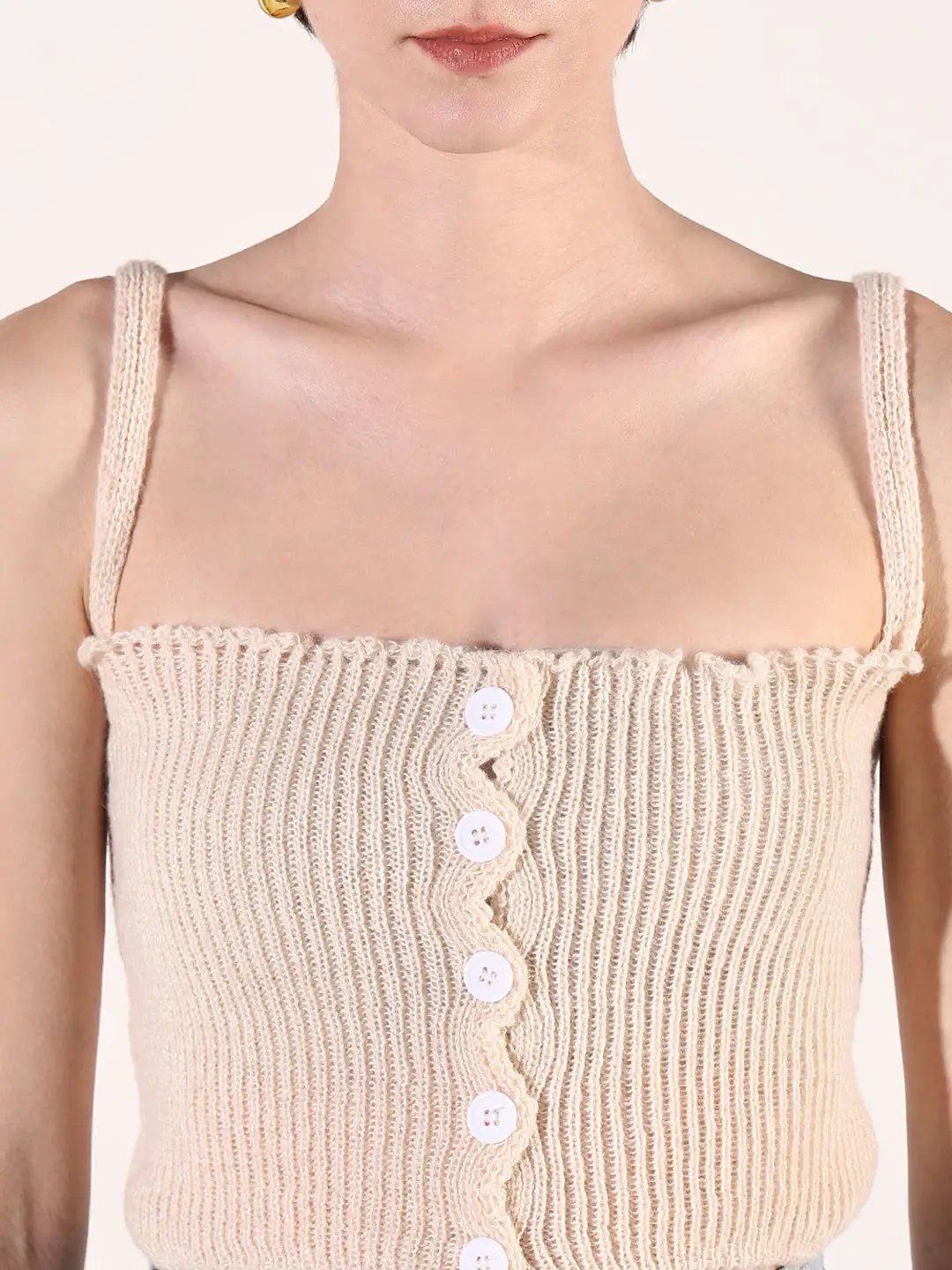 Shop Women's Cream V-Neck Crochet Fitted Crop Top with Over top