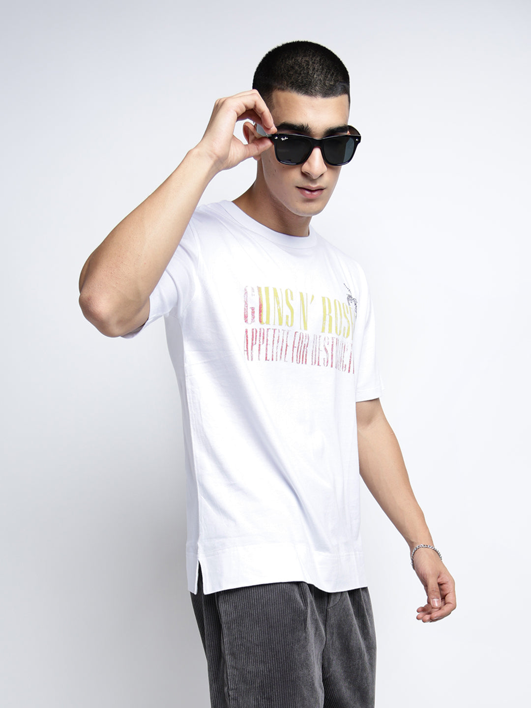 Men's Typography White Short Sleeves Round Neck Regular Fit T-Shirt