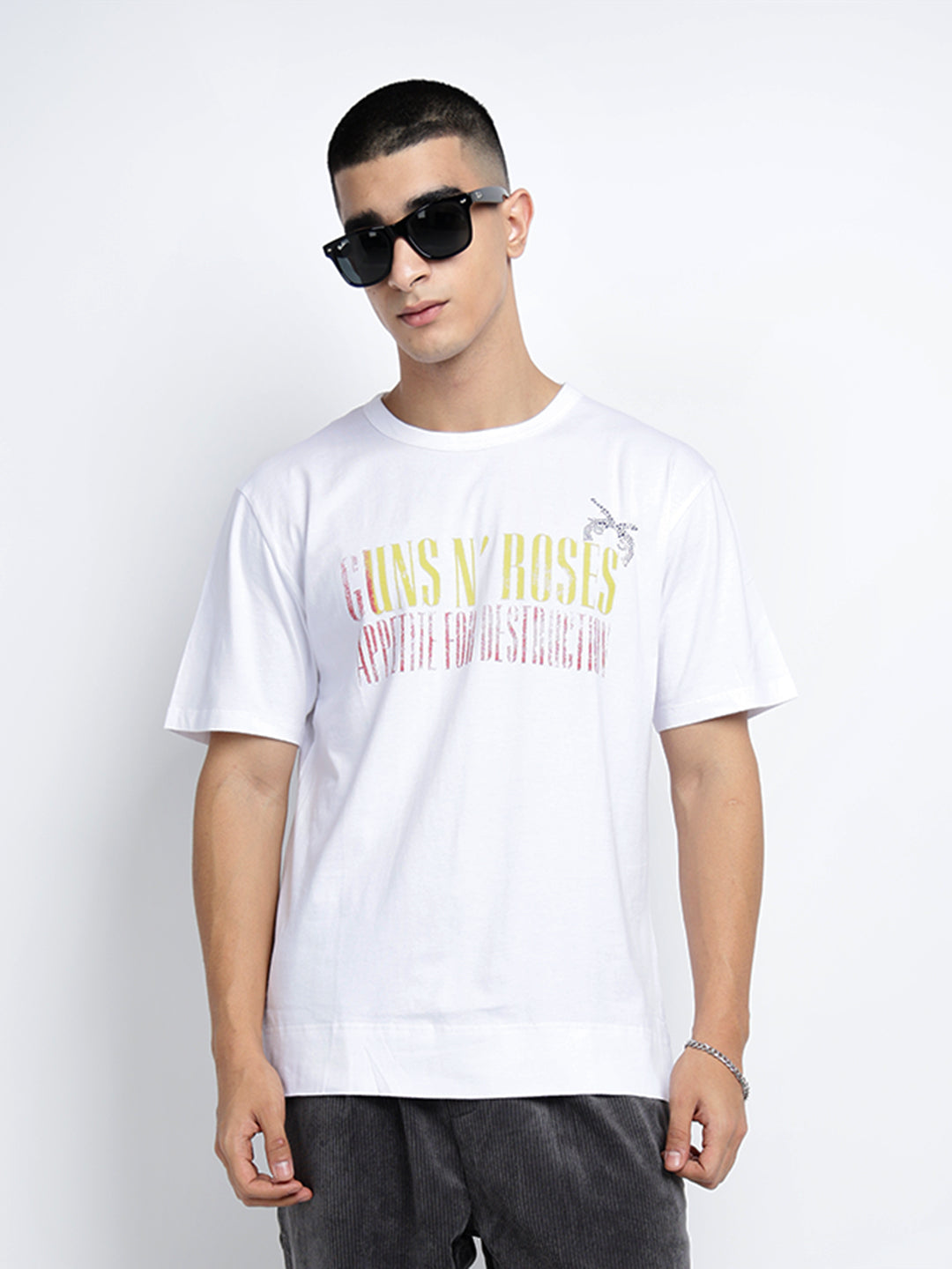 Men's Typography White Short Sleeves Round Neck Regular Fit T-Shirt
