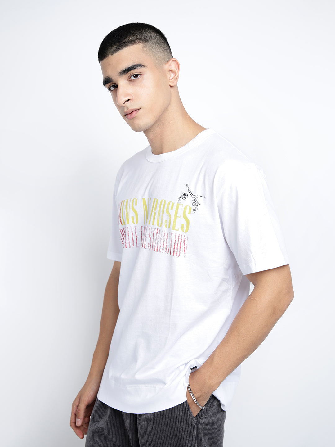 Men's Typography White Short Sleeves Round Neck Regular Fit T-Shirt