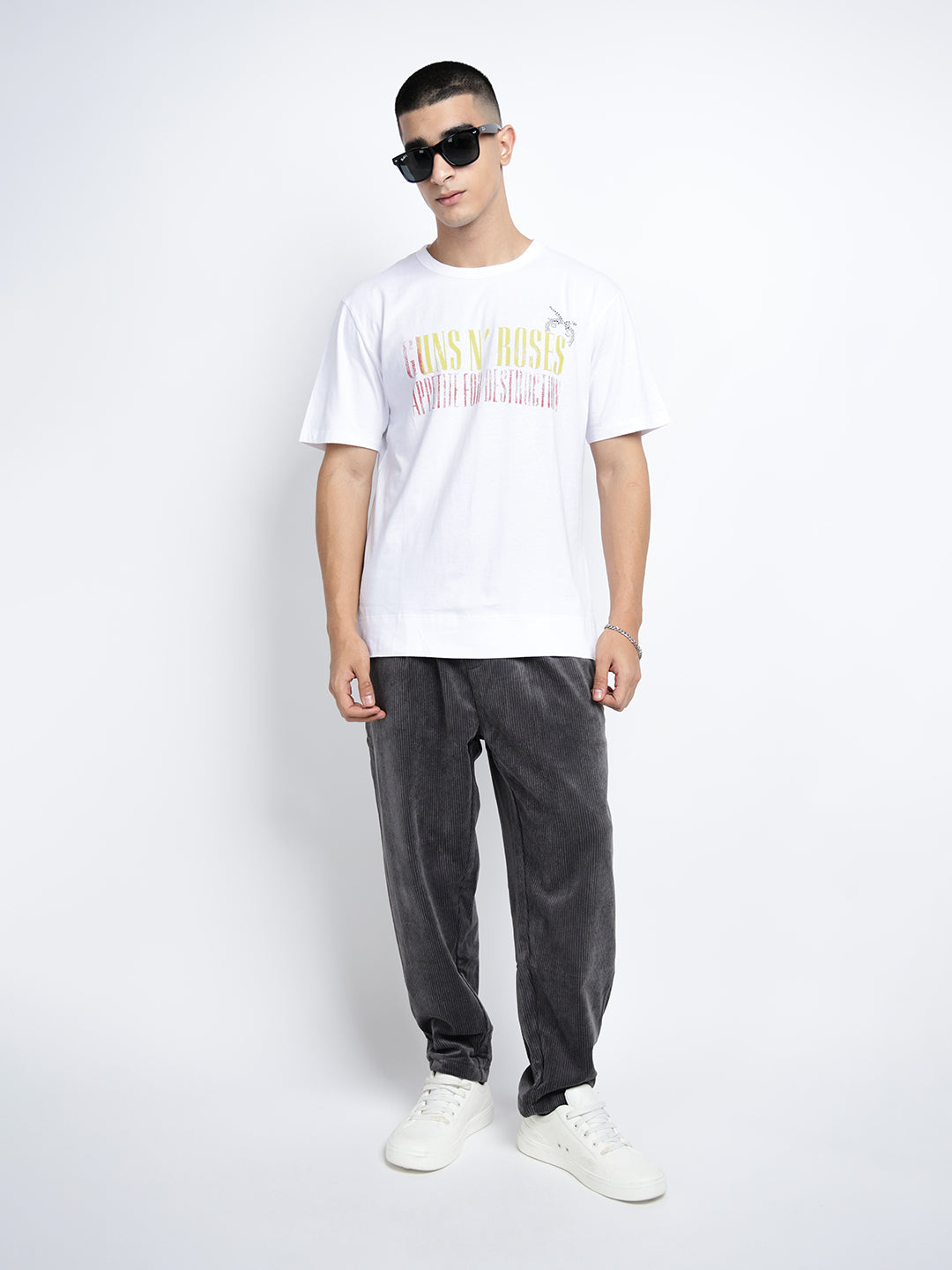 Men's Typography White Short Sleeves Round Neck Regular Fit T-Shirt