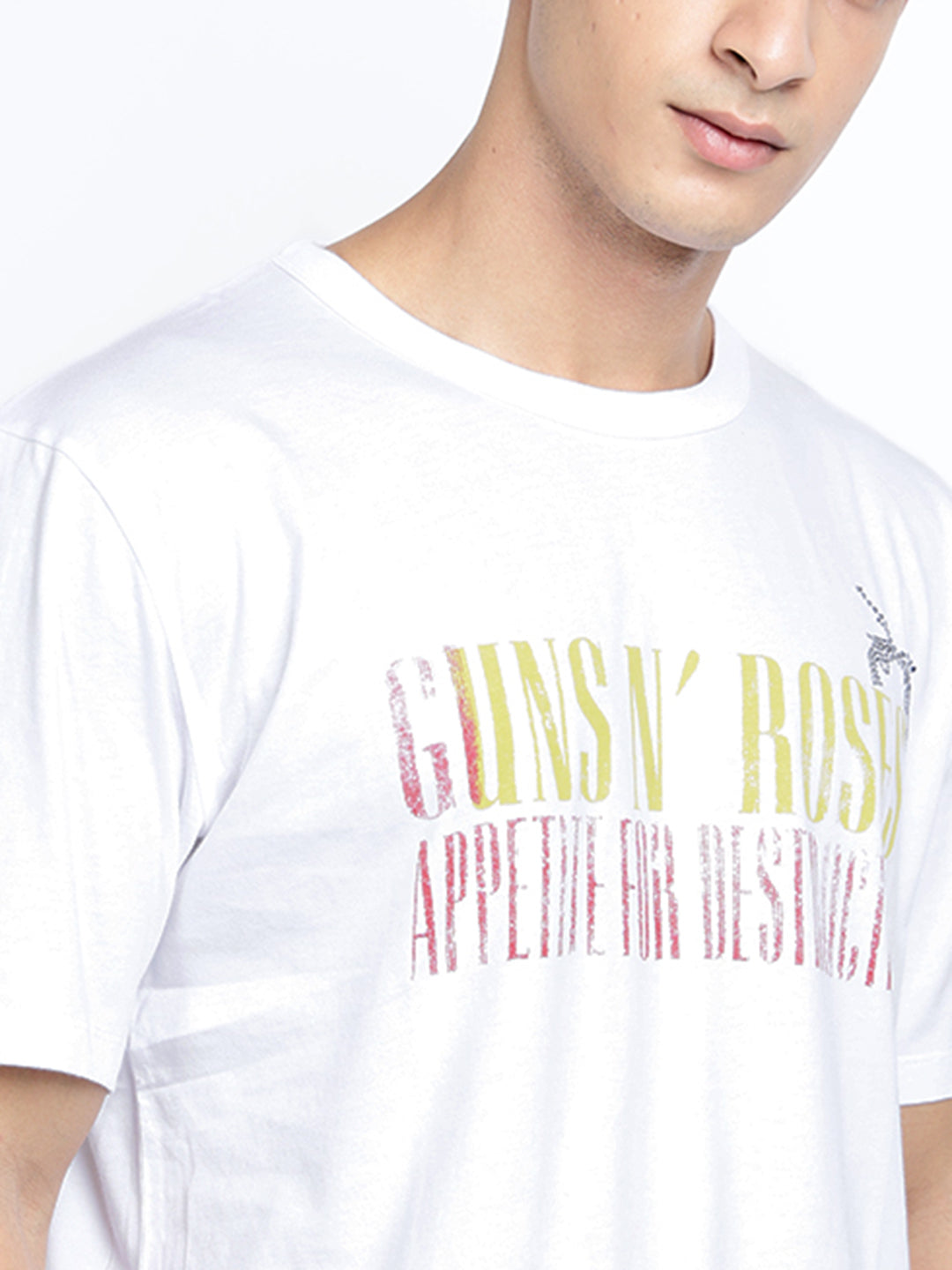 Men's Typography White Short Sleeves Round Neck Regular Fit T-Shirt