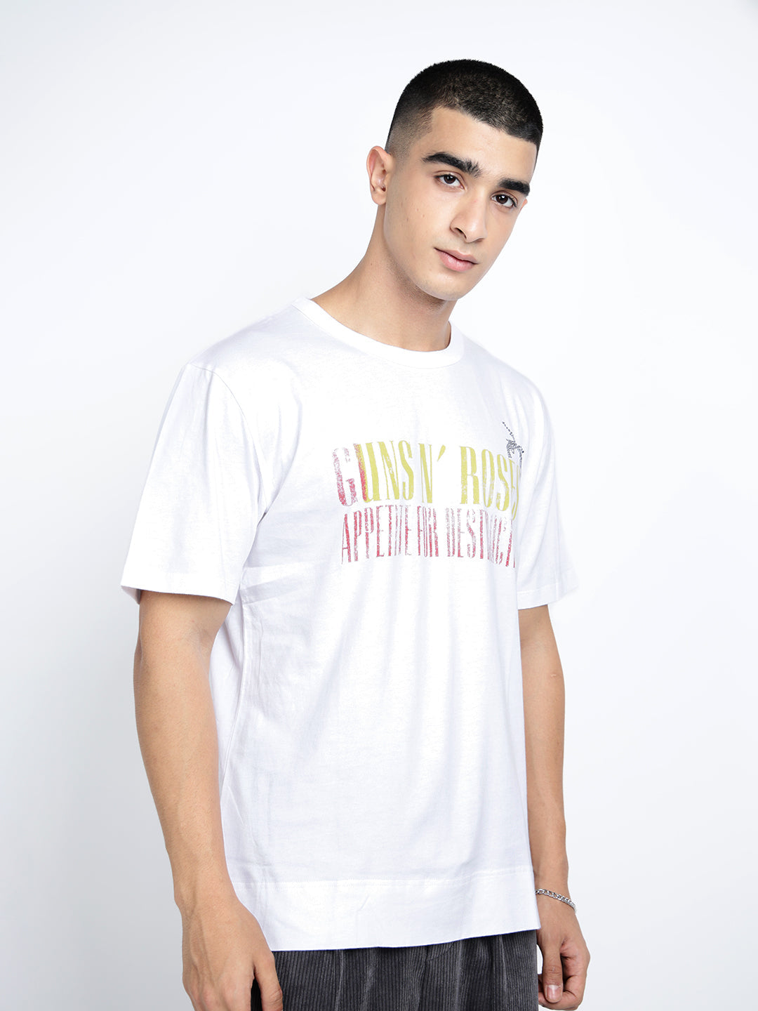 Men's Typography White Short Sleeves Round Neck Regular Fit T-Shirt