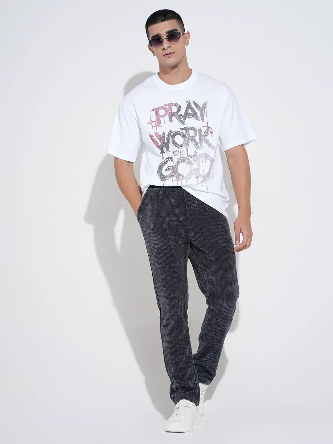 Men's Embellished White Round Neck T-Shirt - from SHOWOFFFF