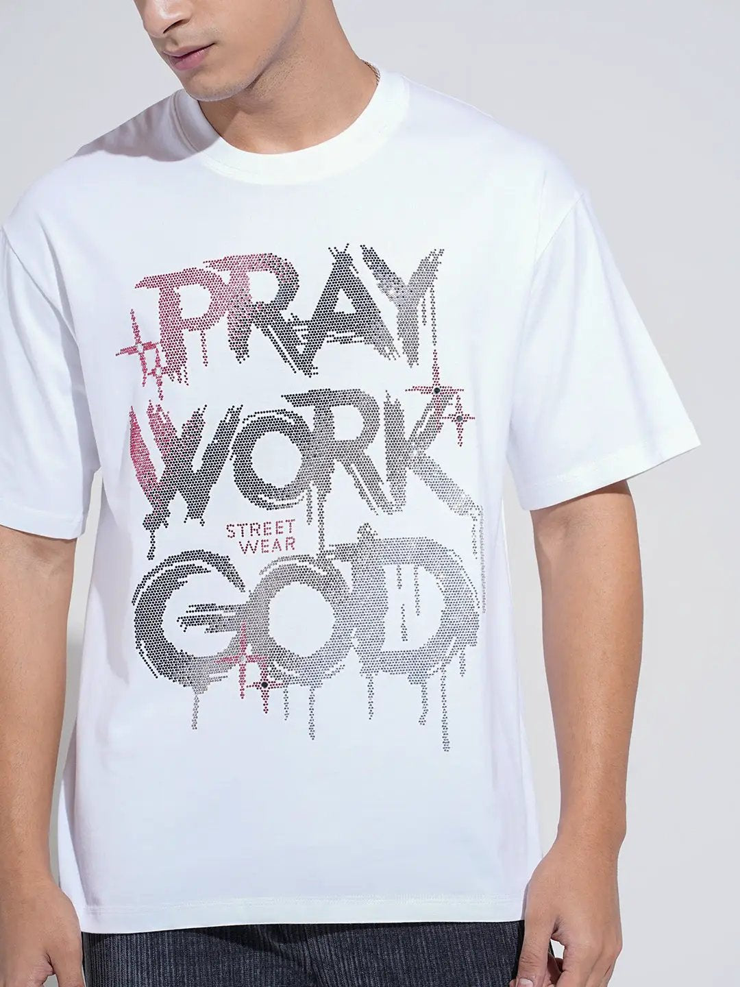 Men's Embellished White Round Neck T-Shirt - from SHOWOFFFF