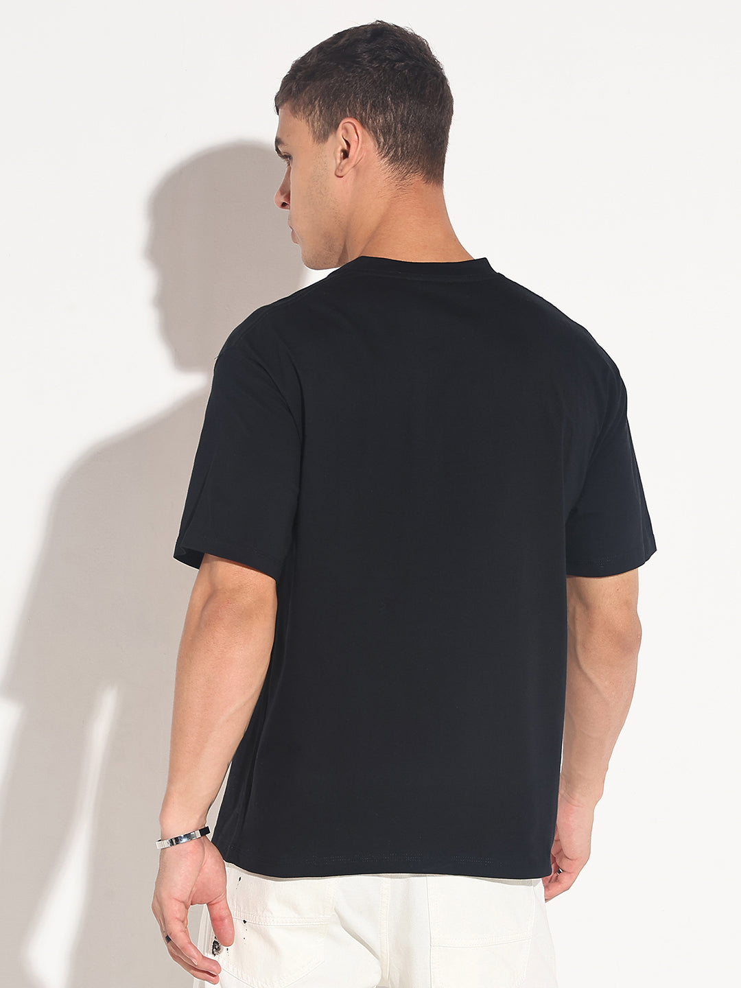 Men's Embellished Black Round Neck T-Shirt
