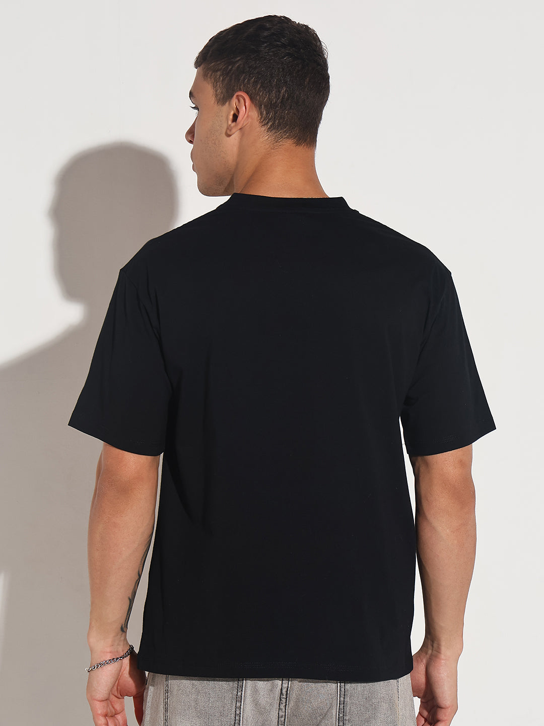 Men's Embellished Black Round Neck T-Shirt