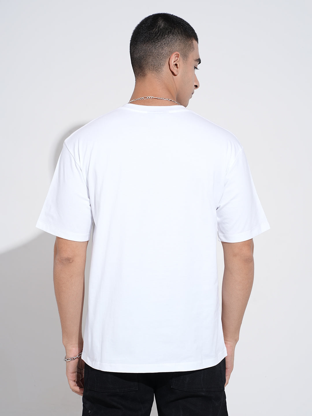 Men's Embellished White Round Neck T-Shirt
