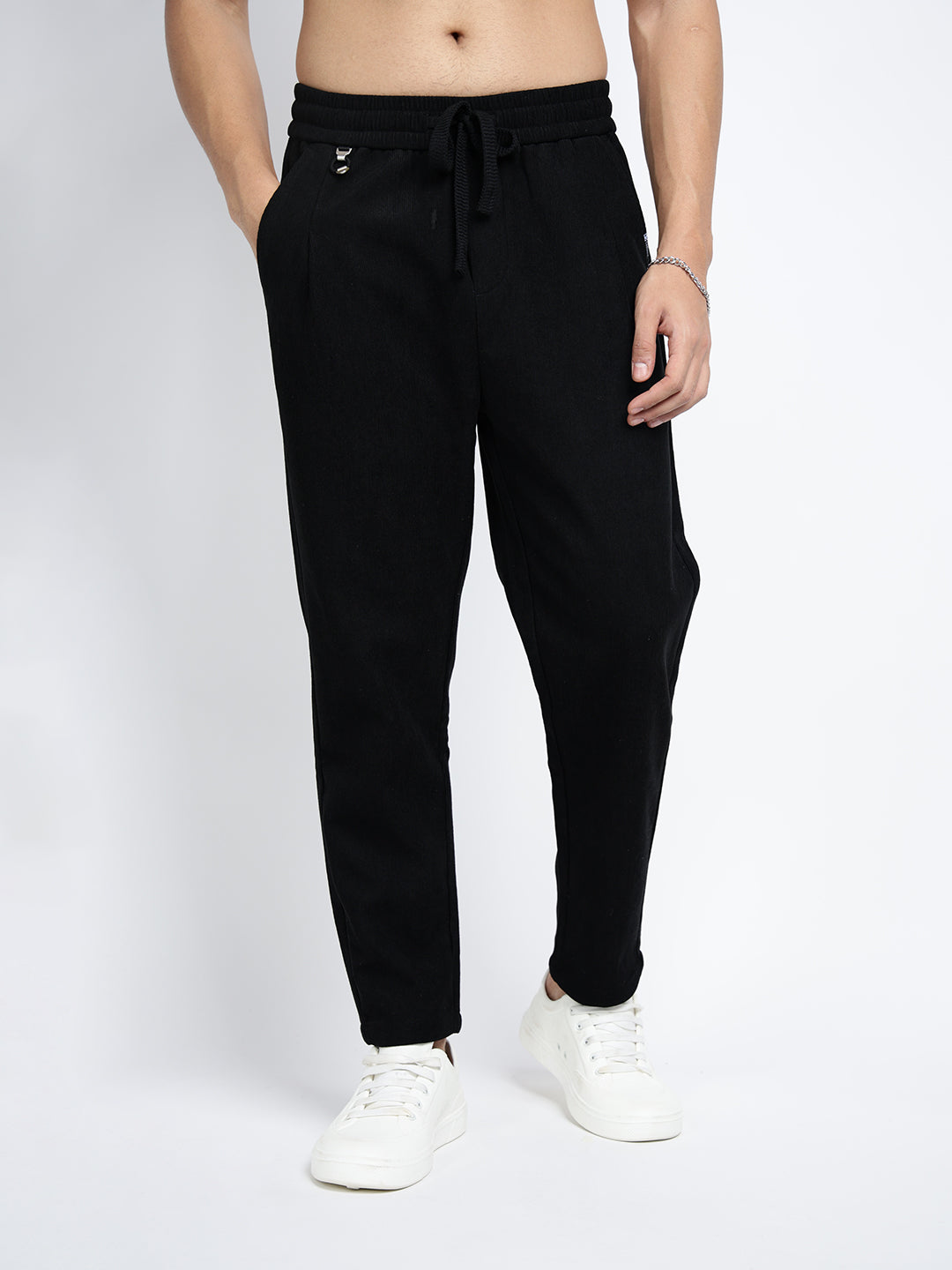 Men's Corduroy Black Tapered Fit Trousers
