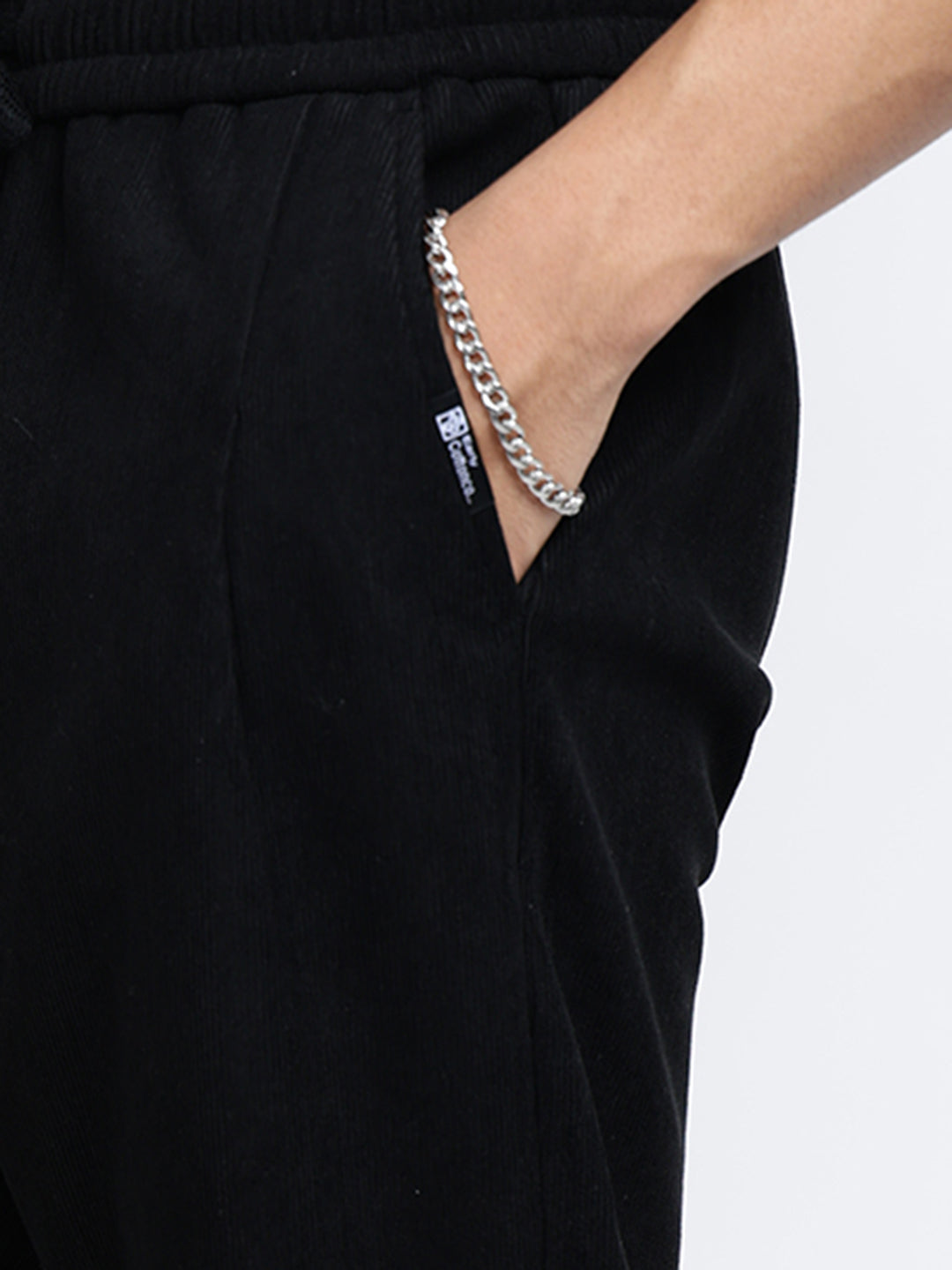 Men's Corduroy Black Tapered Fit Trousers