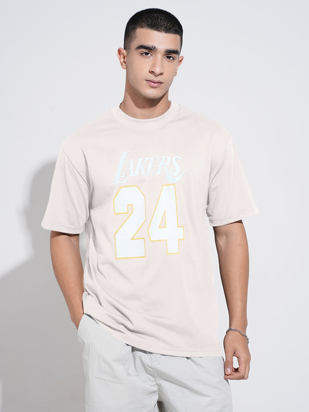 Men's Typography Cream Graphic Printed  Round Neck T-Shirt