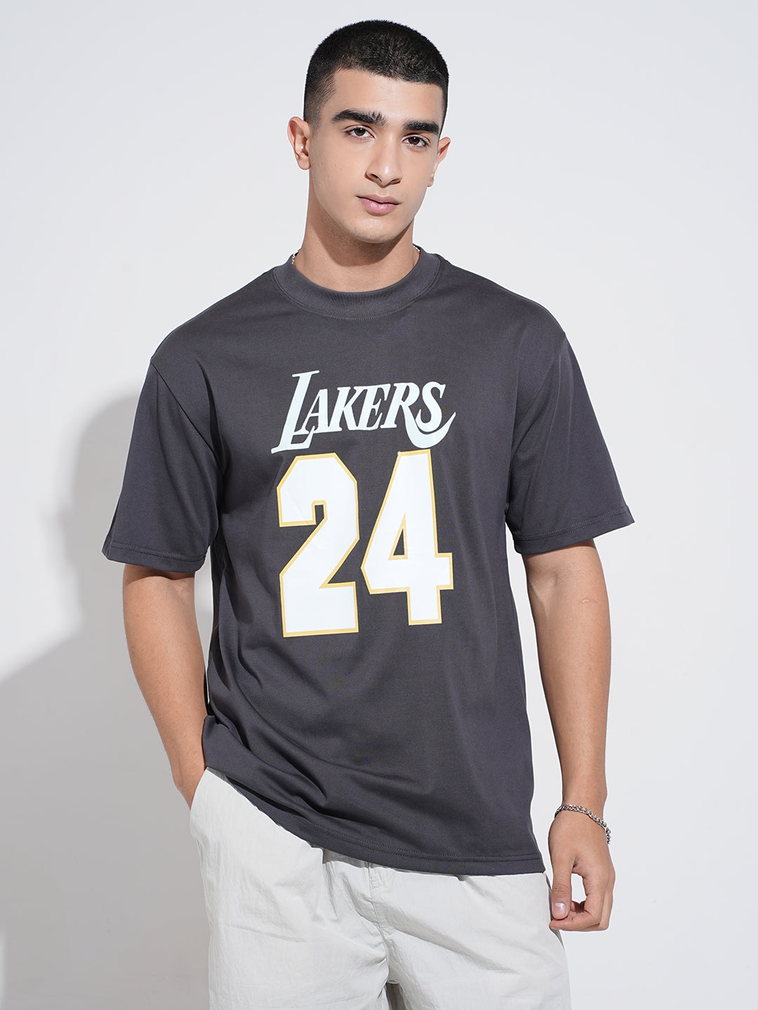 Men's Typography Grey Graphic Printed Round Neck T-Shirt